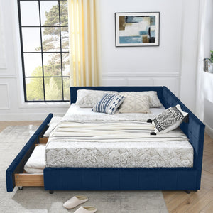 English Elm Queen Size Stylish Tufted Storage Bed Frame In Dark Blue Velvet - Multifunctional Sofa & Bed Combo W487S00279-GIGA