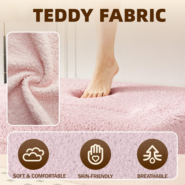 English Elm Modern Full Size Folding Sofa Bed with Teddy Fabric, Foam-Filled 15" Sleeper, 2 Pillows, No Assembly Required Pink W1885P272260