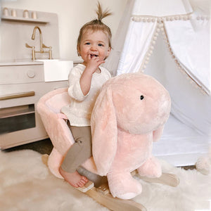 English Elm Qaba Bunny Rocker Toddler Ride on with Velvet Plush Carrot Toy and Realistic Sounds W2225P217686