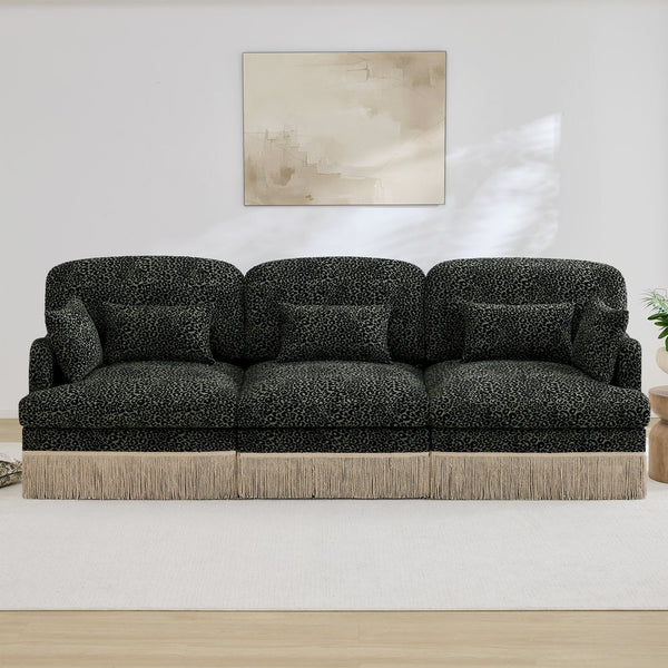 English Elm 100" Leopard Chenille Sectional Sofa with Tassel Trim Deep Seat Modular Living Room Couch Green W5656S00031