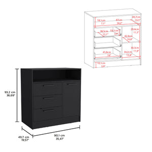 English Elm Omaha Dresser Compact Multi-Storage Unit with 3 Spacious Drawers, Cabinet & Modern Pull Handles Black 38 L x 25 W x 4 H B200S00382
