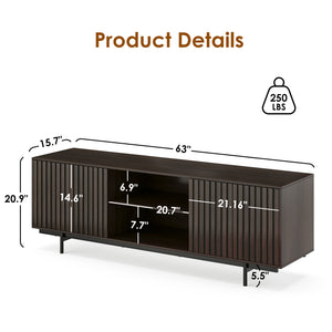 English Elm Modern Low Profile Media Console with Open Shelving and Concealed Cabinet Storage Natural Walnut T3623P434859