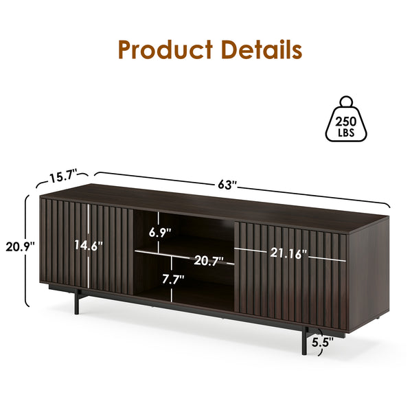 English Elm Modern Low Profile Media Console with Open Shelving and Concealed Cabinet Storage Natural Walnut T3623P434859