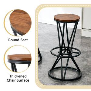 English Elm Single Package Industrial Bar Set Round Mdf Top with Metal Frame Seats 2 for Kitchen Walnut+Black W1151P434792