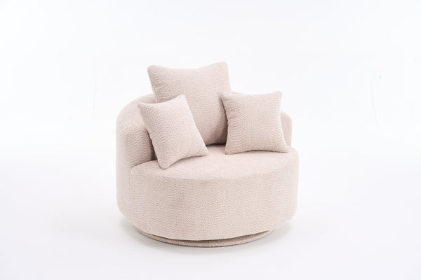 English Elm 360° Swivel Chair upholstered barrel accent chair with plush high-resilience foam and pillows for comfort Beige W2231P264468