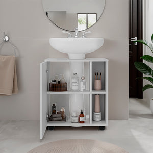 English Elm Parade Under Pedestal Sink Cabinet with 1 Door & 5 Open Compartments, Melamine Scratch-Resistant Storage White 27.17 L x 21.66 W x 5.91 H B128P375295