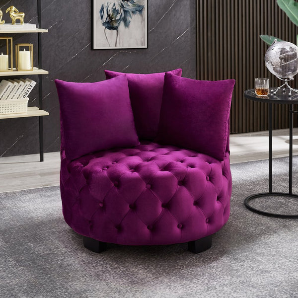 English Elm Contemporary Barrel Accent Chair Tufted Velvet Upholstery Curved Arms Living Room Violet W2186P280246