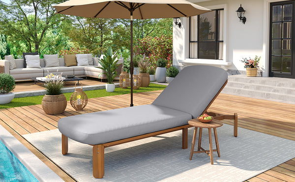 English Elm Outdoor Acacia Wood Chaise Lounge Reclining Patio Chair with Cushion for Poolside Grey N719P445623A