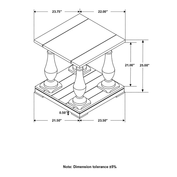 English Elm Byer Brown Pine Veneer End Table with Turned Legs and Lower Shelf for Living Room B062P451852