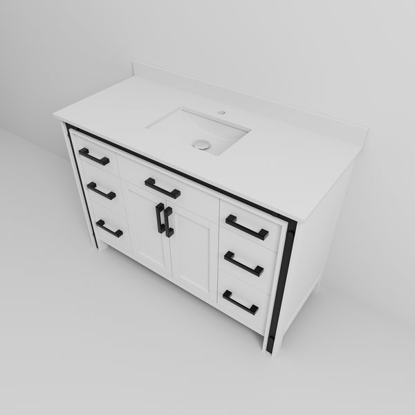 English Elm White 48 in. Bath Vanity with Cultured Marble Top, Solid Wood Frame, Soft-Close Drawers, Scratch-Resistant Counter and Pre-Drilled Faucet Hole for Easy Installation B2731P260691