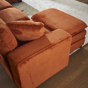English Elm Modern U Shaped 6-Seat Sectional Sofa with Ottoman and 3 Toss Pillows, Corduroy Modular Comfort and Durable Frame Orange W2363S00043