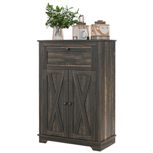 English Elm HOMCOM Rustic Farmhouse Sideboard Buffet Cabinet with Barn Doors, Drawer & Adjustable Shelves for Entryway Brown W2225P229128
