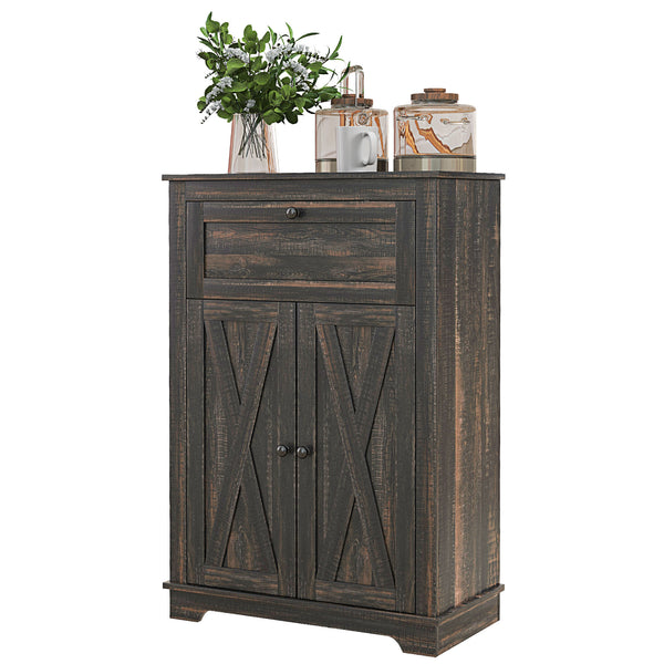 English Elm HOMCOM Rustic Farmhouse Sideboard Buffet Cabinet with Barn Doors, Drawer & Adjustable Shelves for Entryway Brown W2225P229128
