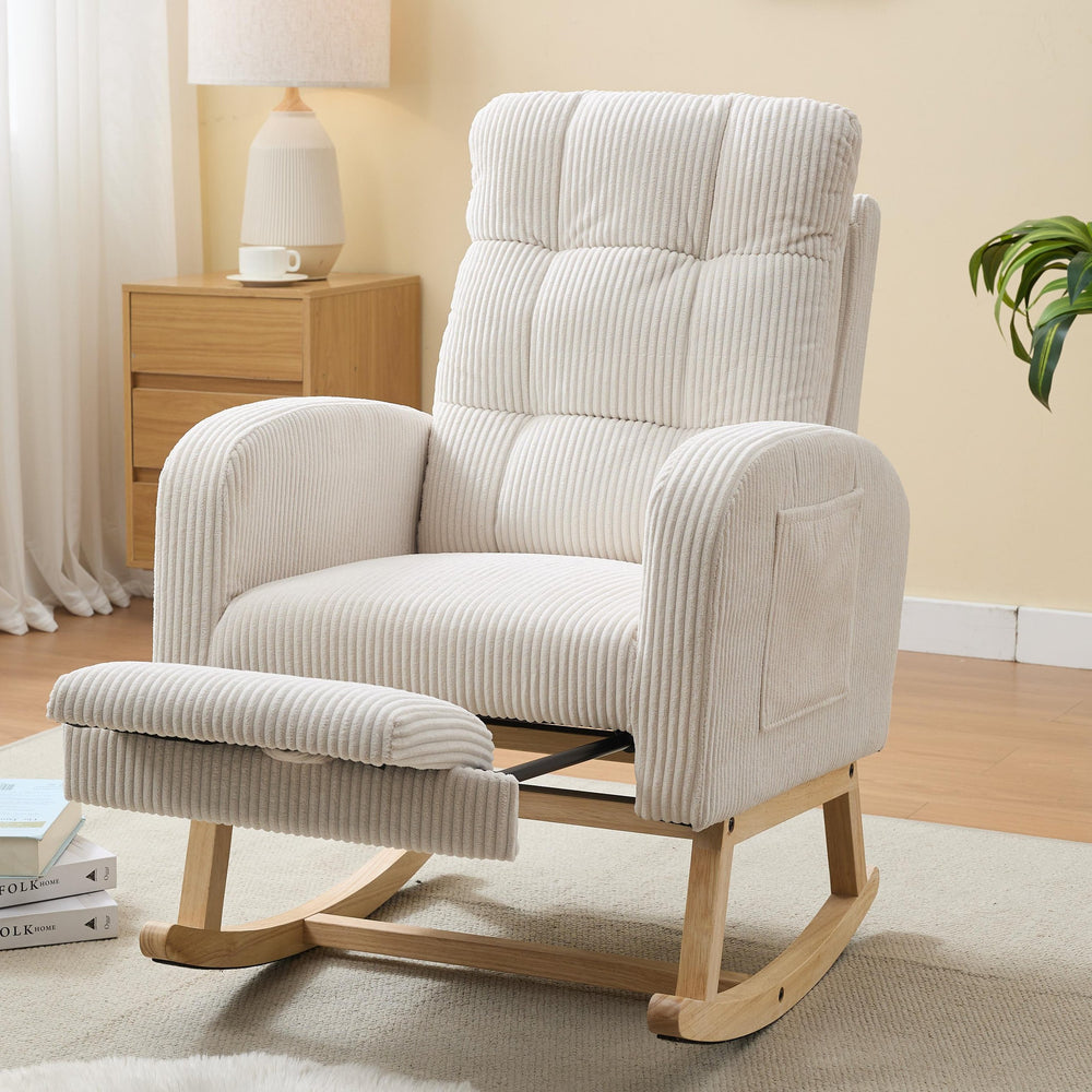 English Elm Modern Accent Rocking Chair - Stylish Nursery Glider With High Back, Solid Wood Legs & Side Pocket W2725P276730