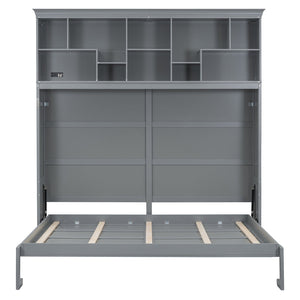 English Elm Queen Murphy Wall Bed Cabinet with Integrated Shelves Usb Charging Space Saving Design Gray LP006668AAE-1