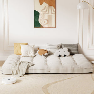English Elm 8 Inch Foldable Corduroy Floor Mattress Full Size Sofa Bed Guest Sleeping Pad Beige T3210P477353