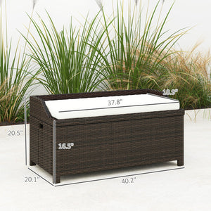 English Elm Storage Bench Outdoor Wicker Pe Rattan Patio Seat with 34 Gallon Cushioned Lid T3971P444632