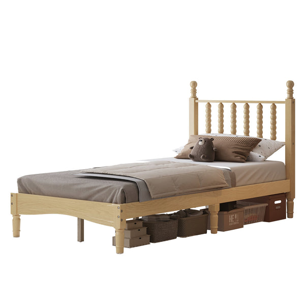English Elm Twin Rubberwood Platform Bed Gourd Headboard Retro Bohemian Bedroom Slat Base Natural N733P427029M