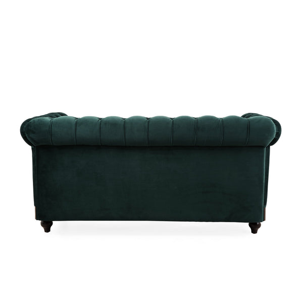 English Elm Christopher Knight Home® - VIVALUX Chesterfield Velvet Loveseat Sofa with Rolled Arms Tufted Buttons Plush 2-Seater Comfort 59.4" Dark Green N762P178705F