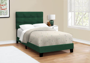English Elm Bed, Twin Size Upholstered Velvet Platform Bed Frame with Tufted Headboard, Sturdy Slat Base Green 45 L x 26 W x 4 H B2710P219515