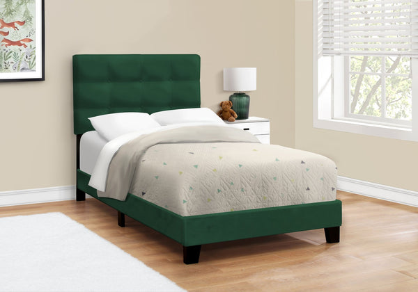 English Elm Bed, Twin Size Upholstered Velvet Platform Bed Frame with Tufted Headboard, Sturdy Slat Base Green 45 L x 26 W x 4 H B2710P219515