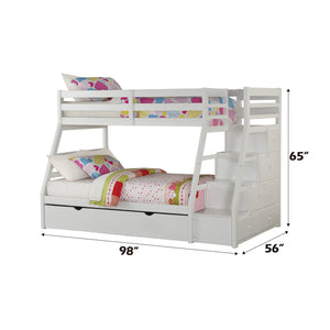 English Elm Jason Twin/Full Bunk Bed with Under-Drawer Storage, Convertible Pine Frame, Safety Guardrail and Ladder White 83 L x 14 W x 5 H B2726S00491