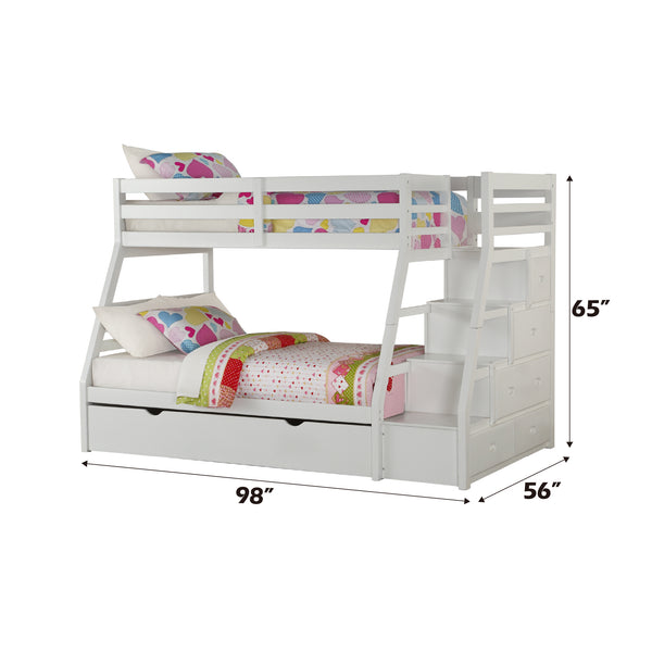 English Elm Jason Twin/Full Bunk Bed with Under-Drawer Storage, Convertible Pine Frame, Safety Guardrail and Ladder White 83 L x 14 W x 5 H B2726S00491
