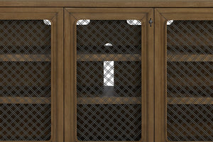English Elm 84" Hickory Veneer Console with Metal Mesh Doors Transitional Living Room Credenza B2699P443195