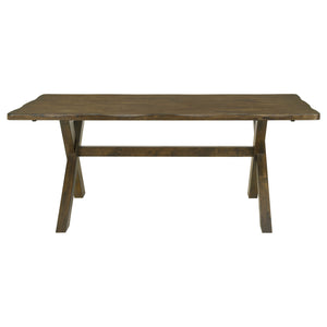 English Elm Carbon Knotty Nutmeg Dining Table with Rustic Knots, Sturdy Asian Hardwood Frame and Modern X-Base Support B062S00668