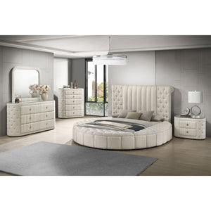 English Elm Santiago Boucle Queen Bed with Curved Frame Tufted Storage Base and Usb Charging B062S01673