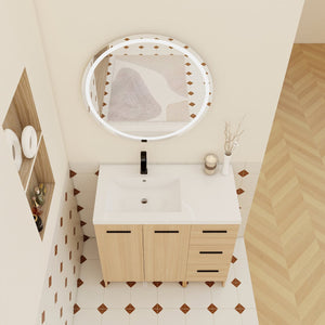 English Elm 36" Floating Bathroom Vanity Light Oak Modular Cabinet with Gel Coat Integrated Sink W3450S00098