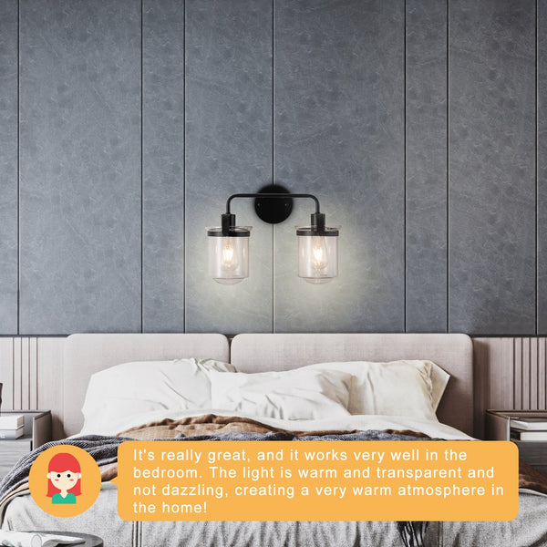 English Elm 2-Light Matte Black Modern Sconce with Clear Glass Shades, Industrial Wall Light for Bathroom Vanity_x000F_ T3177P283990