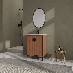 English Elm 24'' Modern Brown Bathroom Vanity with Drop-In Ceramic Sink, Engineered Wood, Soft-Close Doors, Ample Storage W1972S00001