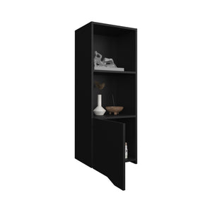English Elm Obregon Tall 43" One-Door Wall Cabinet with Two Open Shelves — Space-Saving Medicine Storage Solution Black 44 L x 16 W x 3 H B070P234341