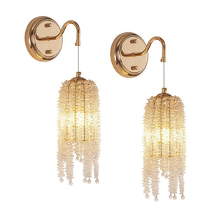 English Elm Set Of 2 Gold Frame Crystal Bead Wall Sconces – Elegant Hanging Light Fixture For Any Room Decor W2312P368715-GIGA