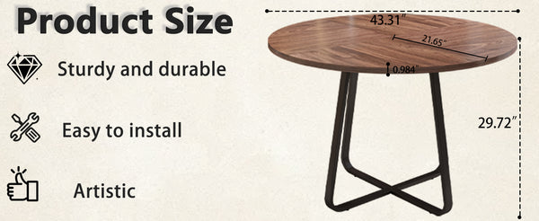 English Elm 43.3" Round Mdf Wood Dining Table X Base Seats Six Modern Apartment Kitchen W1727P426753