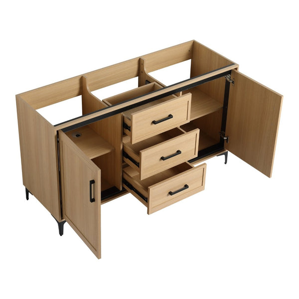 English Elm 60" Freestanding Bathroom Vanity With Double Sink, Soft-Close Doors & Drawers In Original Oak Finish P2 W1972P315237-GIGA