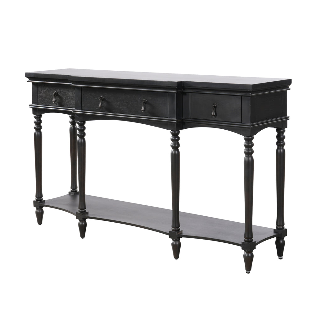 English Elm [video] Solid Pine Console Table Ornate Carved Legs Copper Hardware Soft-close Drawers Black N759P433566B