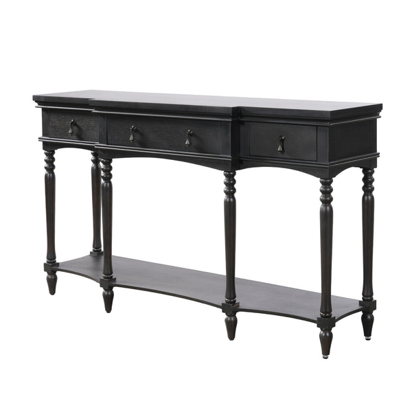 English Elm [video] Solid Pine Console Table Ornate Carved Legs Copper Hardware Soft-close Drawers Black N759P433566B