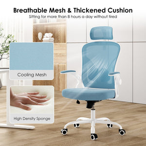 English Elm Ergonomic High Back Mesh Desk Chair with Flip up Arms and Adjustable Lumbar Support Blue,White T3623P434250