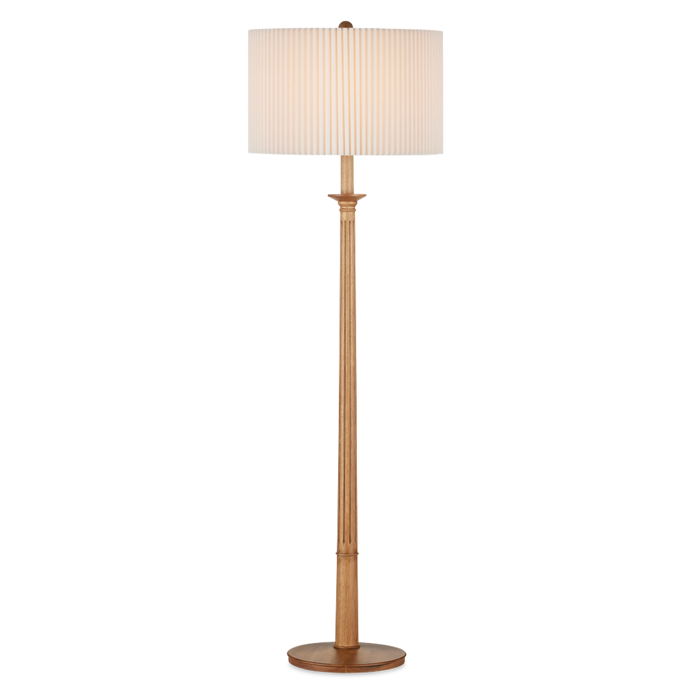 Mitford Classic Floor Lamp - Elegant Tan Wood Design with Knife-Pleated Bone Linen Shade, 66" Height