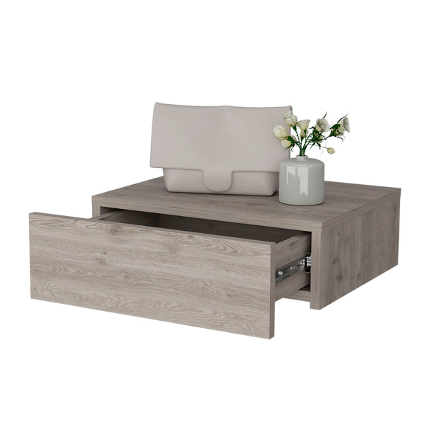 English Elm Vienna Wall-Mounted Nightstand in Light Gray — Space-Saving Engineered Wood with Spacious Drawer B128P176113