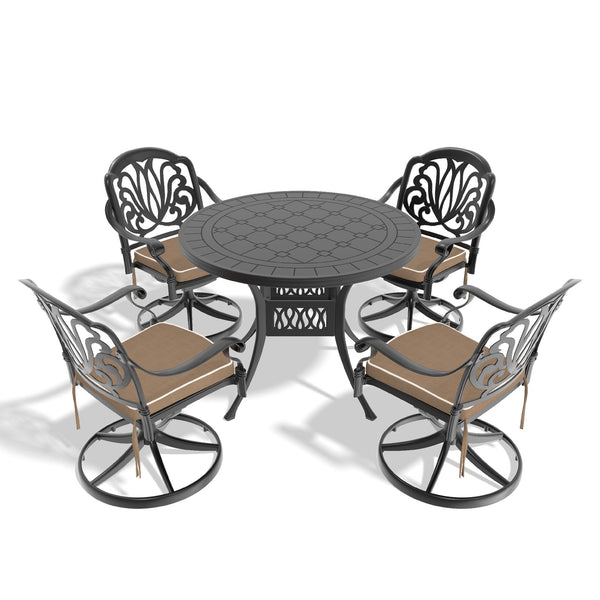 English Elm 5-Piece All-Weather Cast Aluminum Dining Set With Cushioned Swivel Chairs And Round Table For 4 W1710S00267