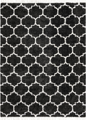 Unique Loom Hygge Shag Trellis Machine Made Trellis Rug Black and White,  9' 0" x 12' 2"