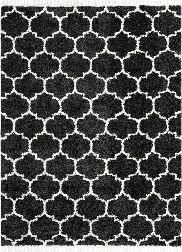 Unique Loom Hygge Shag Trellis Machine Made Trellis Rug Black and White,  9' 0" x 12' 2"