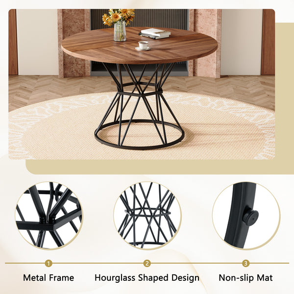 English Elm Table and Chair Set Walnut Round Dining with Hourglass Base Four Fabric Seats Walnut+Black,White W1151S04857