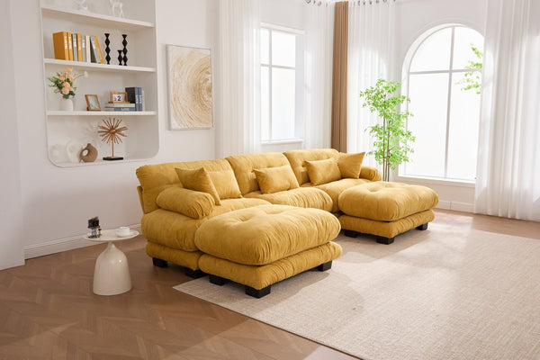 English Elm United We Win U-Shape Modular Couch In Plush Velvet With Ottomans & Lumbar Pillows For Ultimate Comfort W1568S00199-GIGA