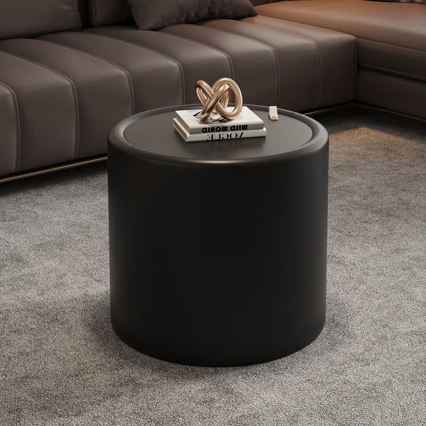 English Elm Black Round Pu Leather Coffee Table with Tempered Glass Top and Hidden Storage Black W3081P442394