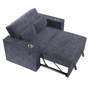 English Elm Dark Gray Corduroy Convertible 2-Seat Sleeper Sofa with Cup Holders, USB Ports, Pillows, Tufted Comfort B011S01584