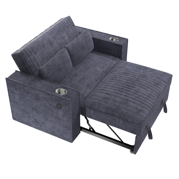 English Elm Dark Gray Corduroy Convertible 2-Seat Sleeper Sofa with Cup Holders, USB Ports, Pillows, Tufted Comfort B011S01584